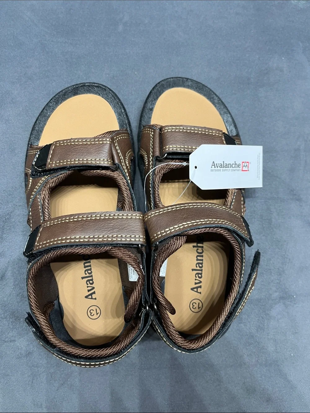 Avalanche Brown and Black Kids Hook-and-Loop Leather Sandals